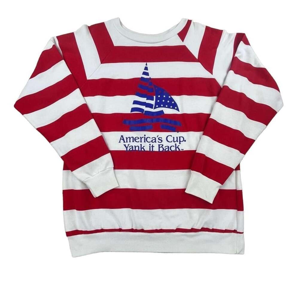 Vintage 80s America's Cup Yank It Back Red and White Striped Raglan Sweatshirt